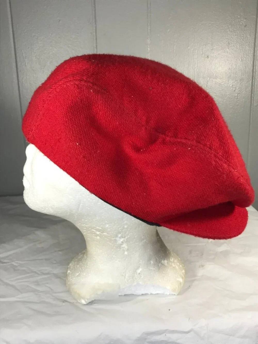 Vintage Nike Swoosh Logo Red Flat Cap XL Wool Newsboy Cabbie Golf Hat Made USA